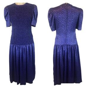 Vintage Plaza south drop waist puffy sleeves smocked purple blk dress size small